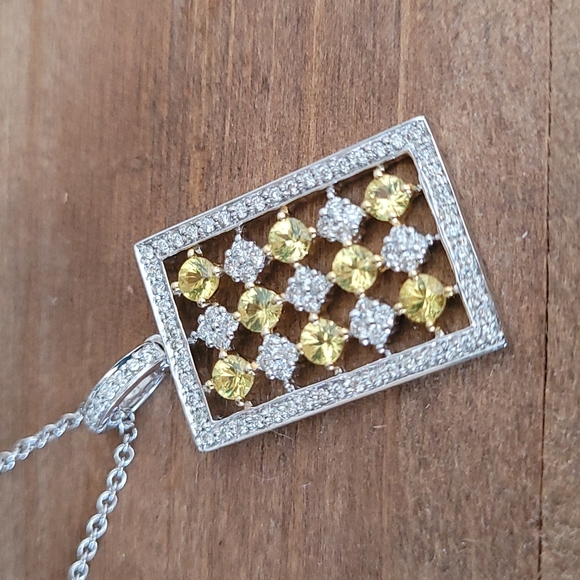 18K White Gold and Diamond Square Pendant Necklace